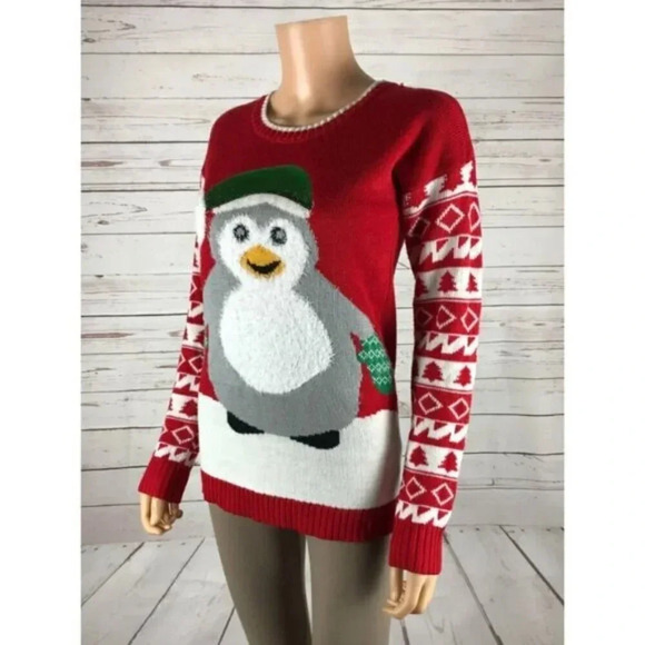 DEREK HEART Penguin Ugly Christmas Sweater MEDIUM - Picture 1 of 6